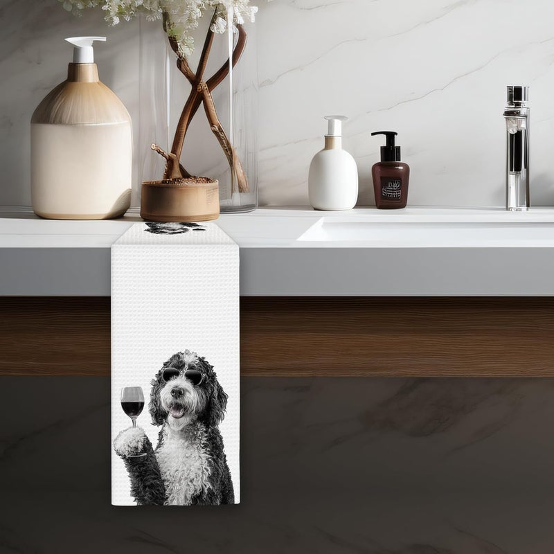 FIicy Bernedoodle Gifts Wine Dog Kitchen Towels, Gifts for Bernedoodle Dog Wine Lovers Decorative Hand Dish Towel for Kitchen Home Bar, Funny BernedoodleDog WineLover Home Bar Kitchens Decor(16x24In) - Image 5
